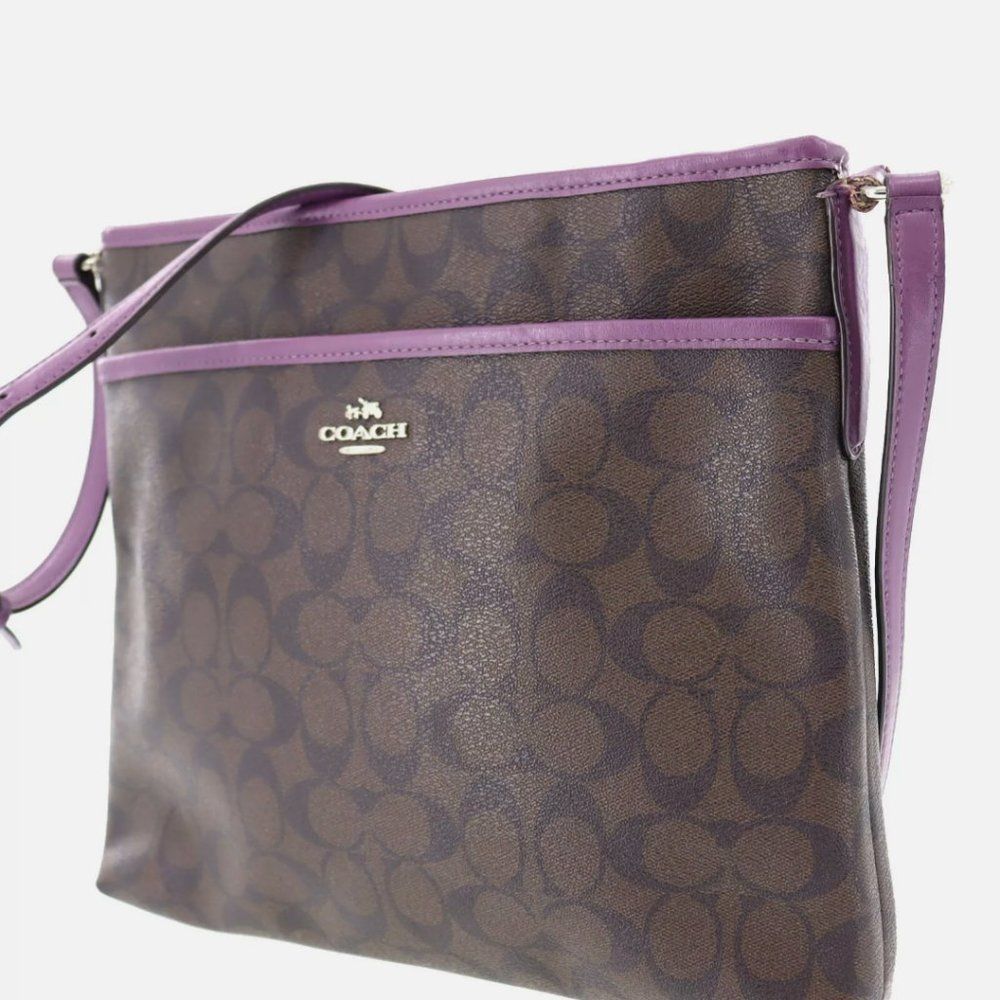 COACH Signature Used Shoulder Bag PVC Leather Brown Myanmar Authentic #BE924 M